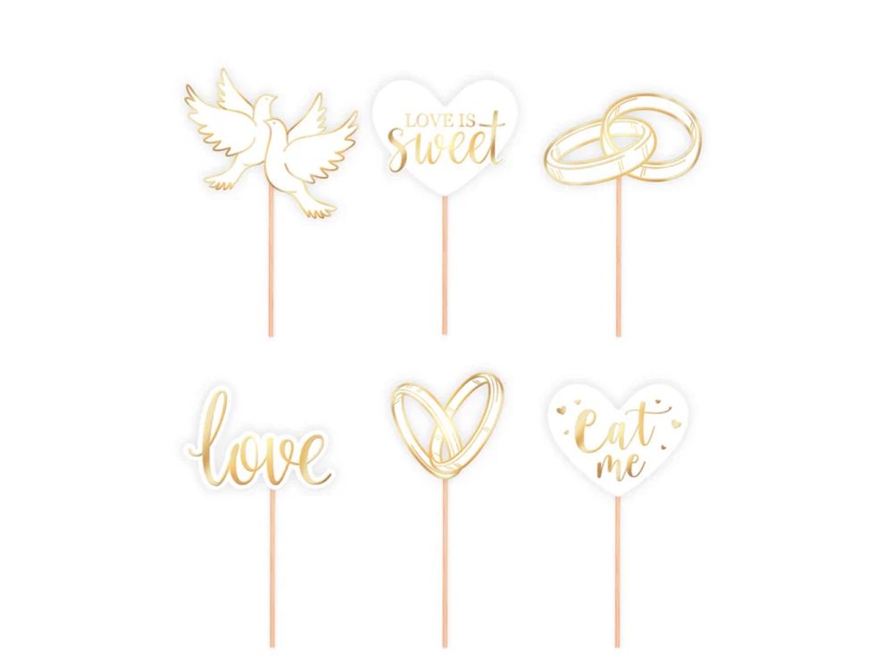 Cake toppers Wedding - white and gold 12 pcs