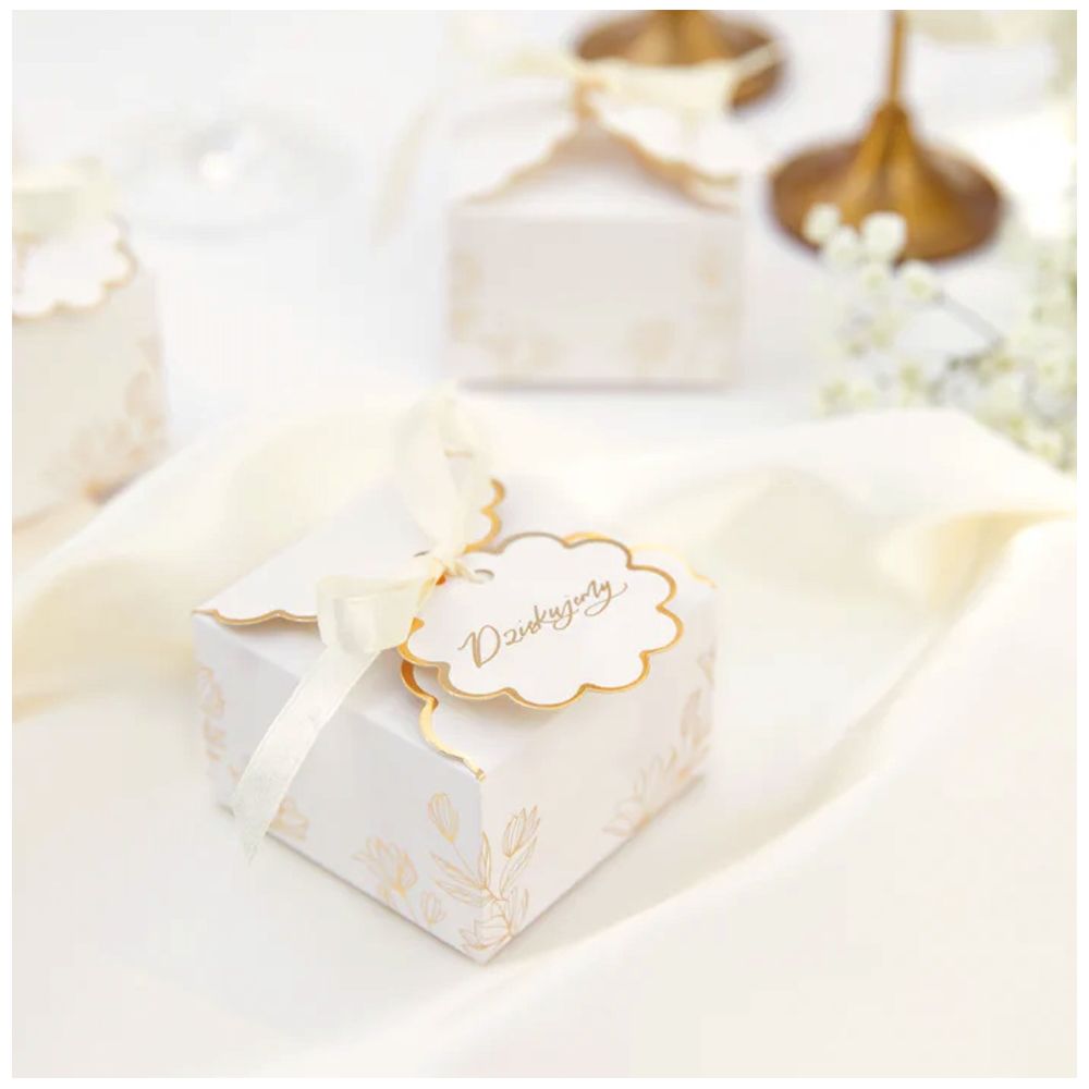 Gift boxes Dziękujemy - white and gold, 10 pcs.