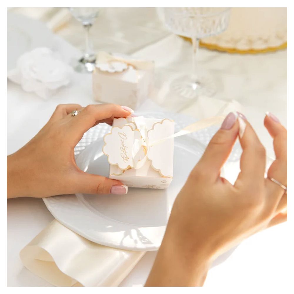 Gift boxes Dziękujemy - white and gold, 10 pcs.