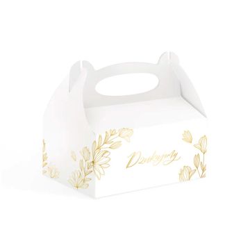 Cake boxes Dziękujemy - white and gold, 10 pcs.