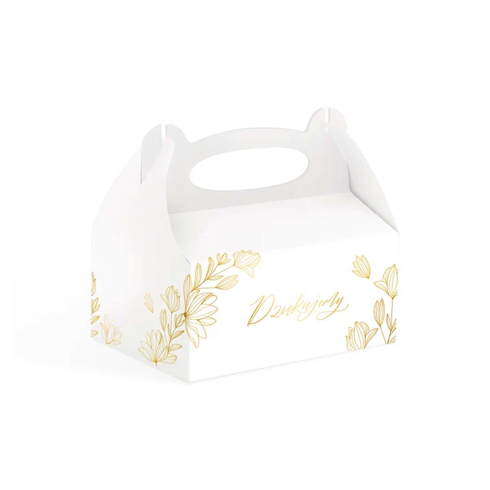 Cake boxes Dziękujemy - white and gold, 10 pcs.