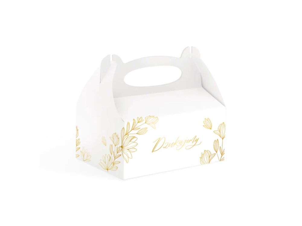 Cake boxes Dziękujemy - white and gold, 10 pcs.
