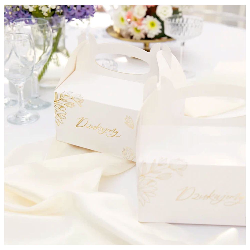 Cake boxes Dziękujemy - white and gold, 10 pcs.