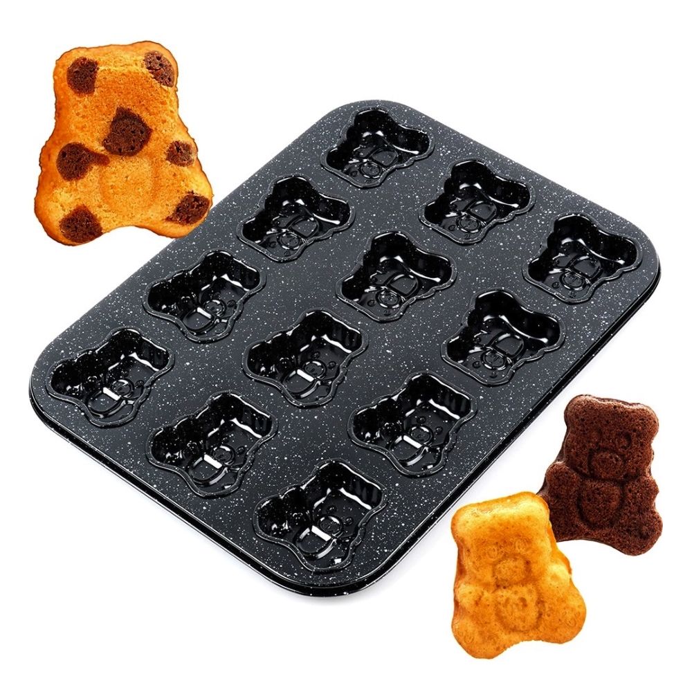 Forma do muffinek granitowa Misie - Vilde - 35 x 26,5 x 2 cm, 12 szt.