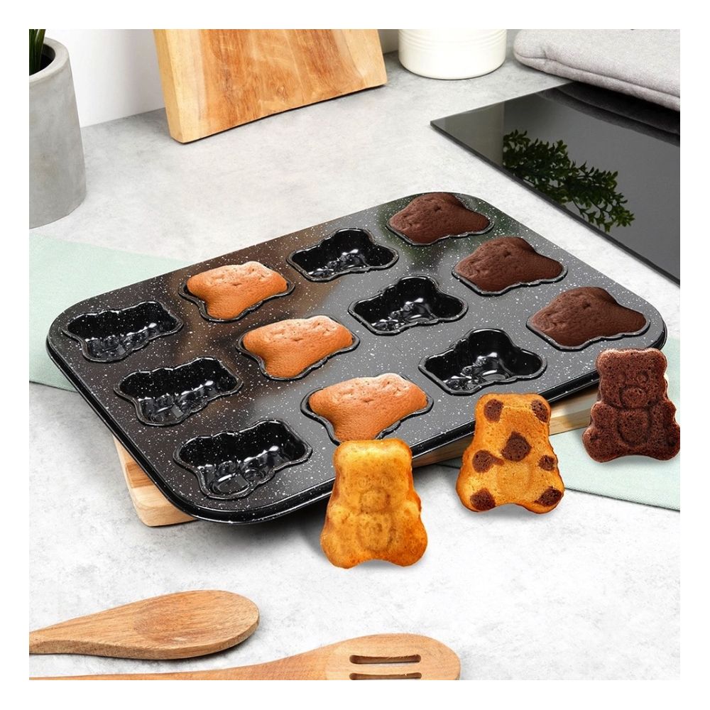 Forma do muffinek granitowa Misie - Vilde - 35 x 26,5 x 2 cm, 12 szt.