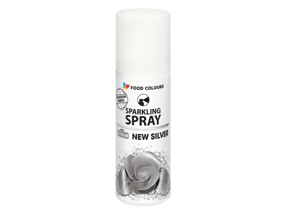 Metallic sparkling spray - Food Colours - New Silver, 50 ml