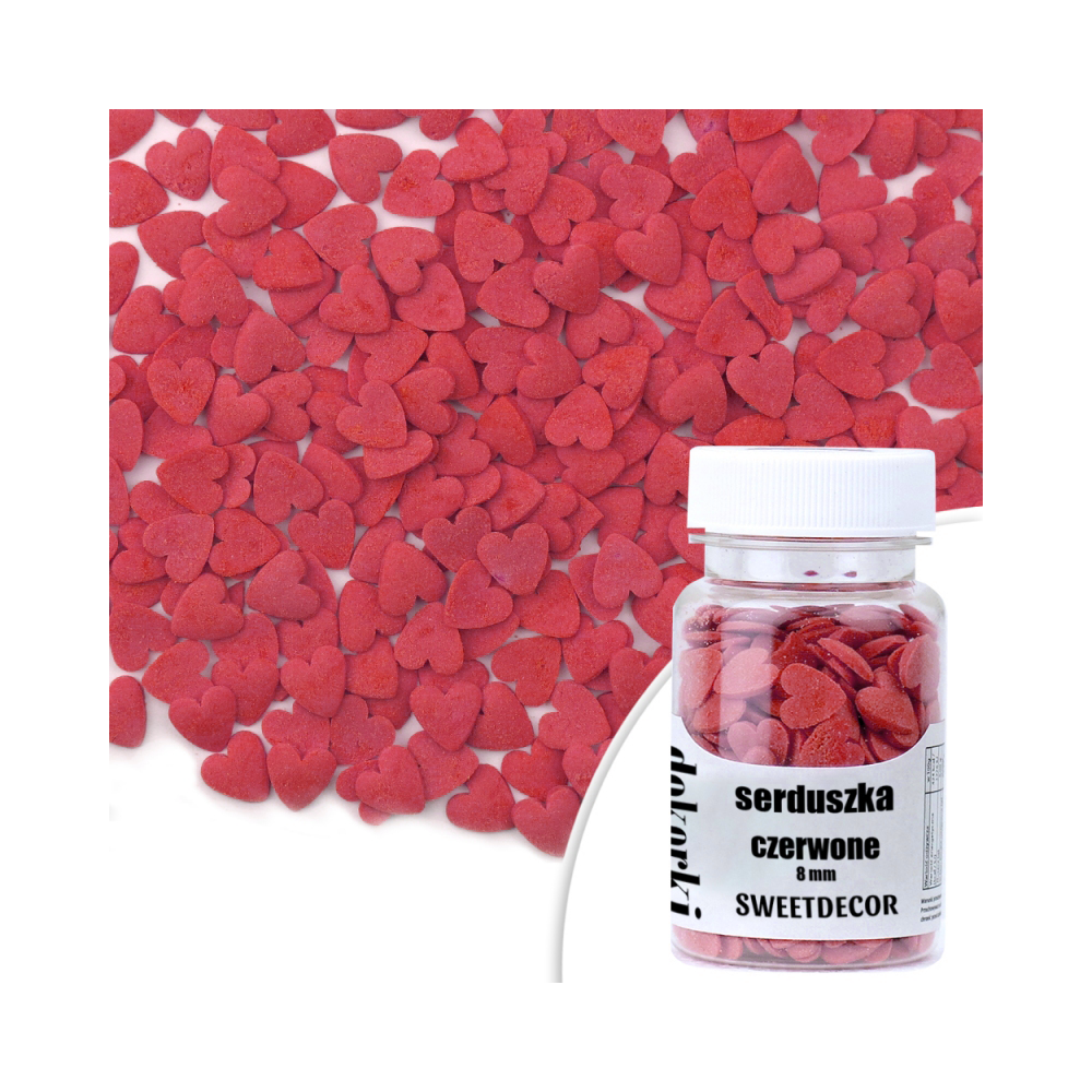 Sugar sprinkles - hearts, red, 30 g