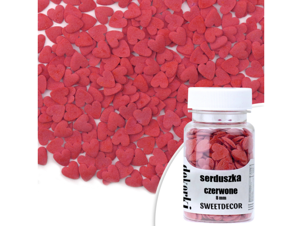 Posypka cukrowa - serduszka, czerwone, 30 g