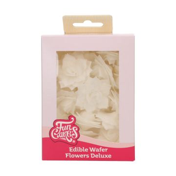 Edible Wafer Flowers Deluxe - FunCakes - White Roses, 15 pcs