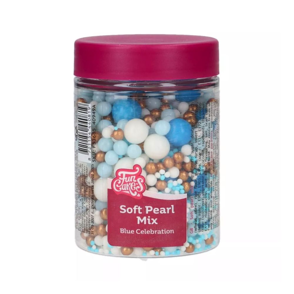 Soft Pearls sugar sprinkles - FunCakes - Blue Celebration, 80 g