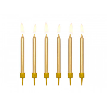 Birthday plain candles - PartyDeco - gold, 6 cm, 6 pcs.