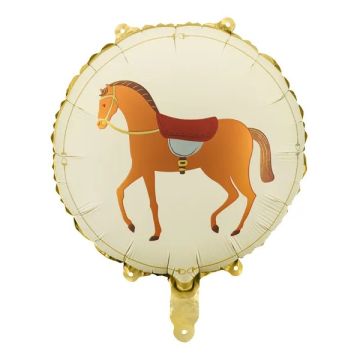 Balon foliowy okrągły Koń - PartyDeco - beżowy, 45 cm