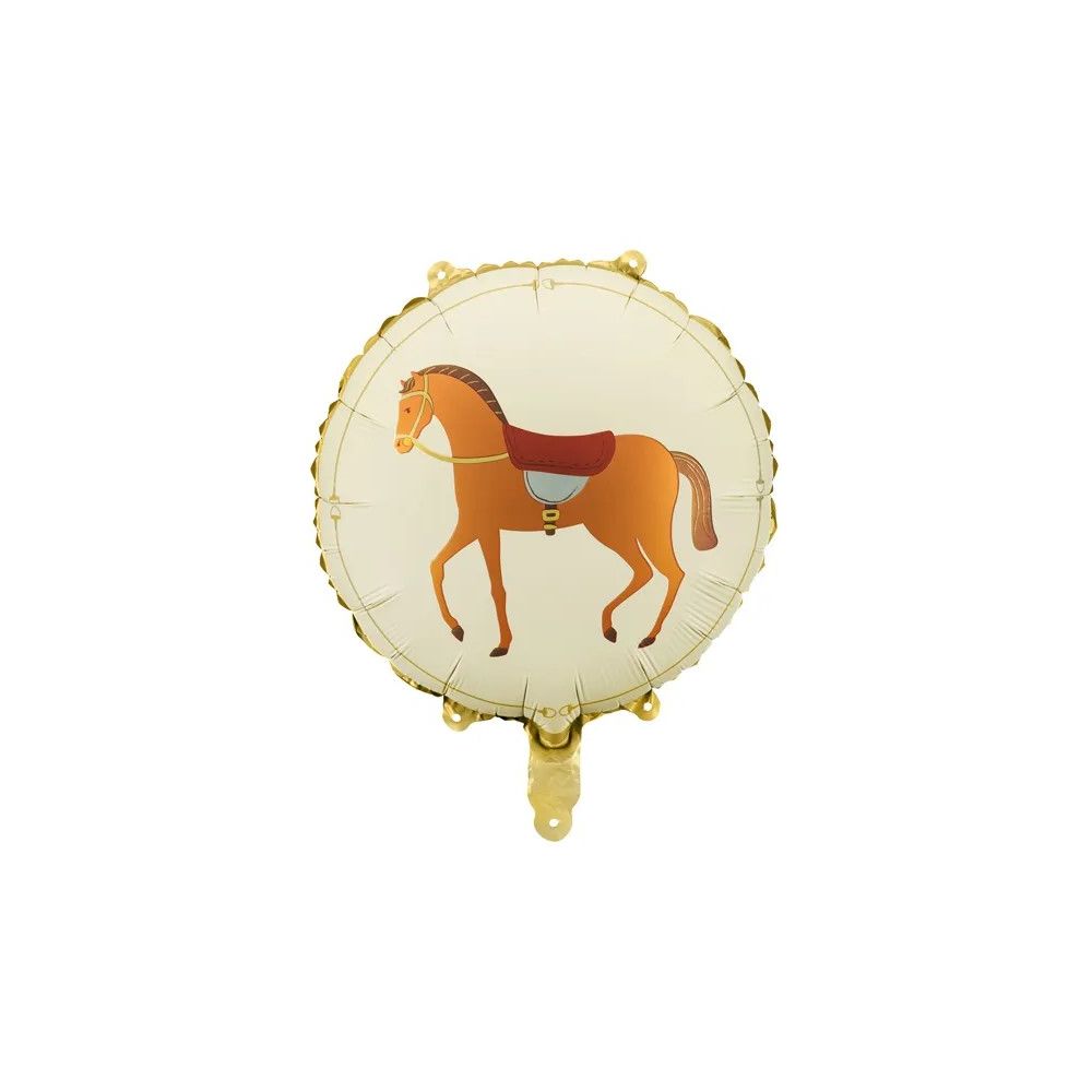 Balon foliowy okrągły Koń - PartyDeco - beżowy, 45 cm