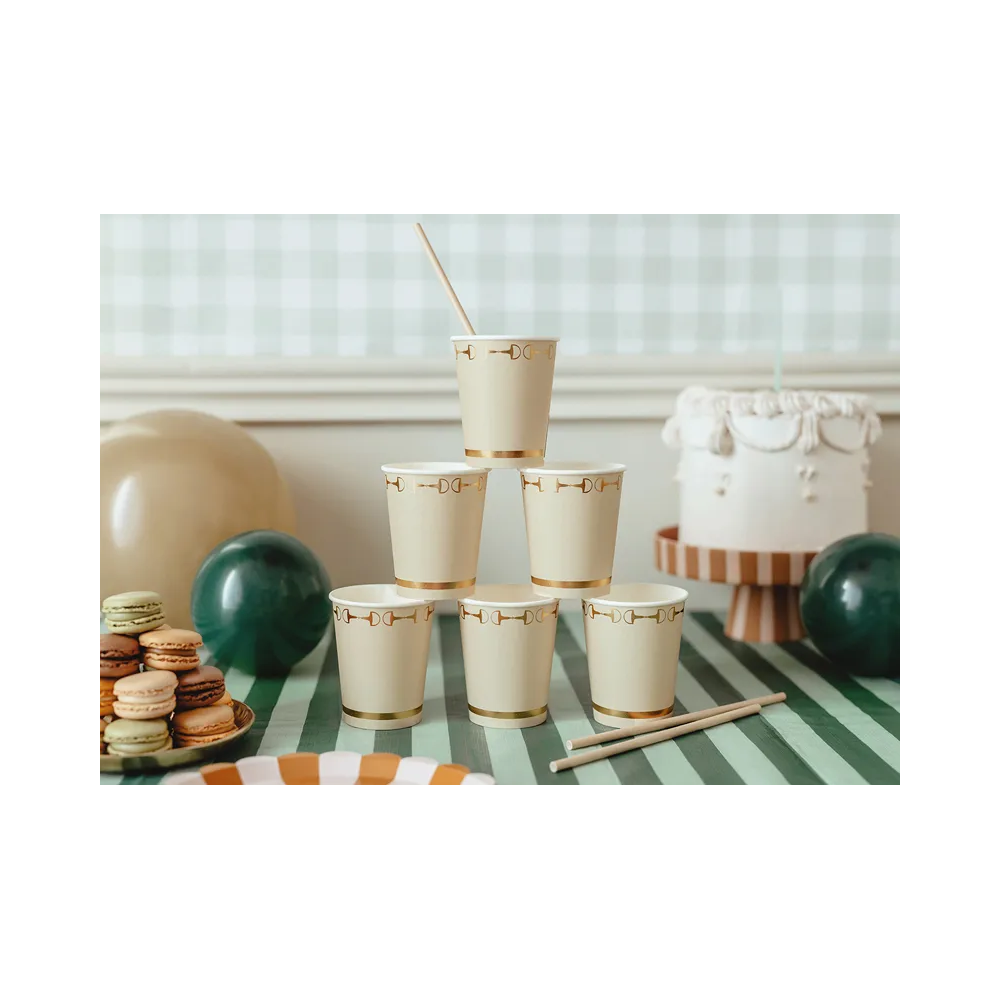 Paper cups Stirrups - PartyDeco - beige, 220 ml, 6 pcs