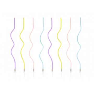 Twisted birthday candles - PartyDeco - colorful, 14 cm, 8 pcs.