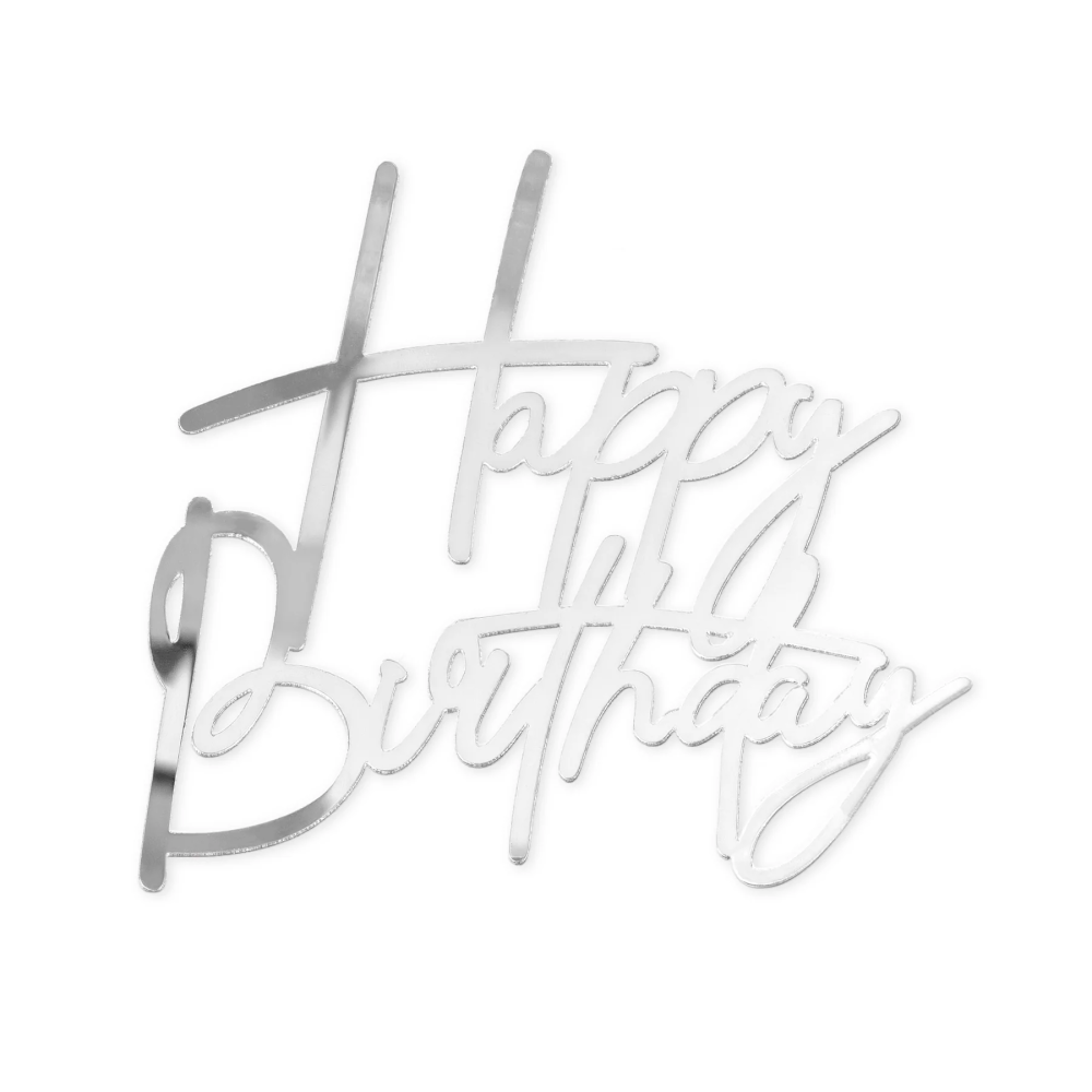 Acrylic side on topper Happy Birthday - silver