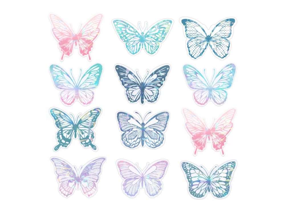 3D Decorative Butterflies - holo mix 12 pcs