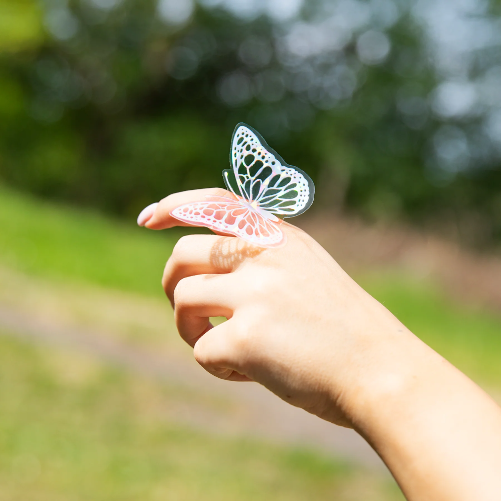 3D Decorative Butterflies - white holo, 12 pcs