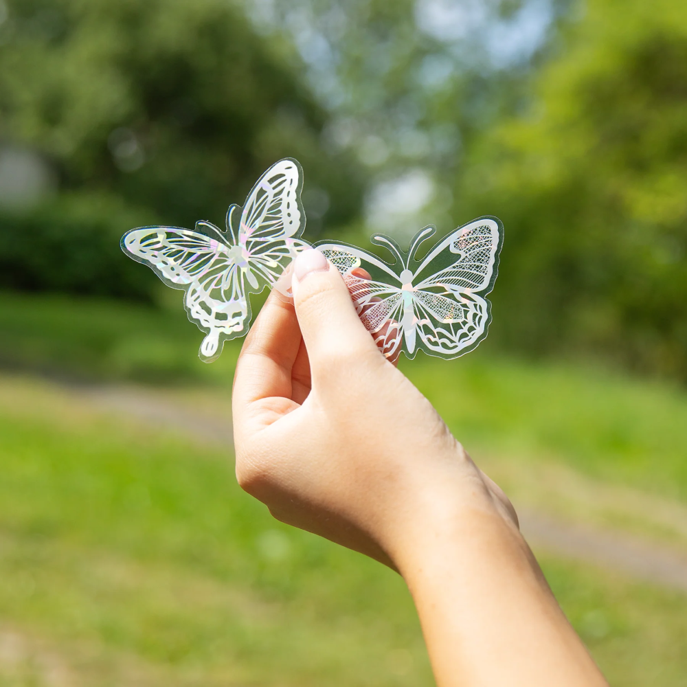 3D Decorative Butterflies - white holo, 12 pcs