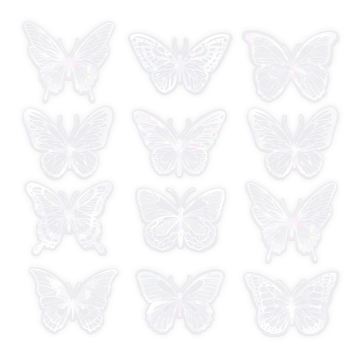 3D Decorative Butterflies - white holo, 12 pcs