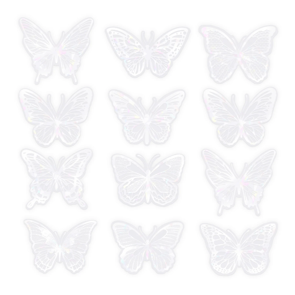 3D Decorative Butterflies - white holo, 12 pcs