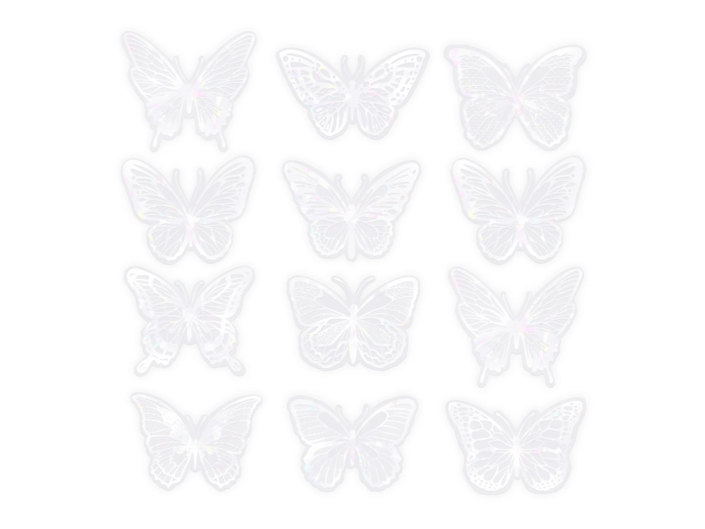 3D Decorative Butterflies - white holo, 12 pcs