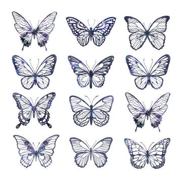 3D Decorative Butterflies - black holo 12 pcs
