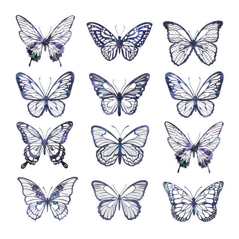 3D Decorative Butterflies - black holo 12 pcs