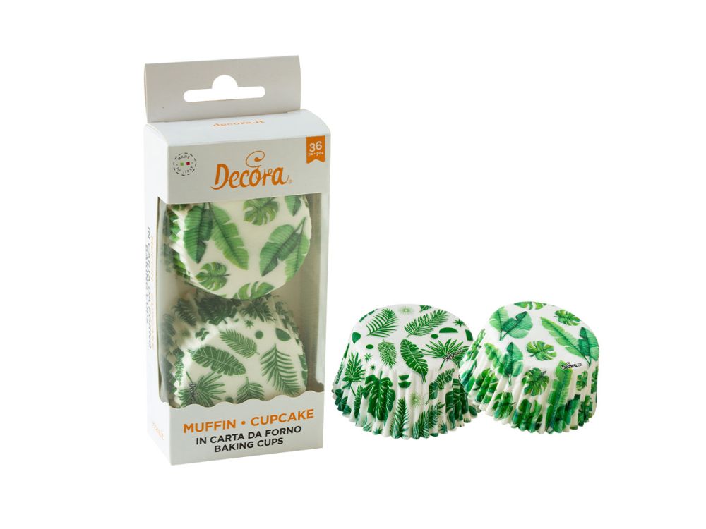 Papilotki na muffinki Tropikalne liście - Decora - 50 x 32 mm, 36 szt.