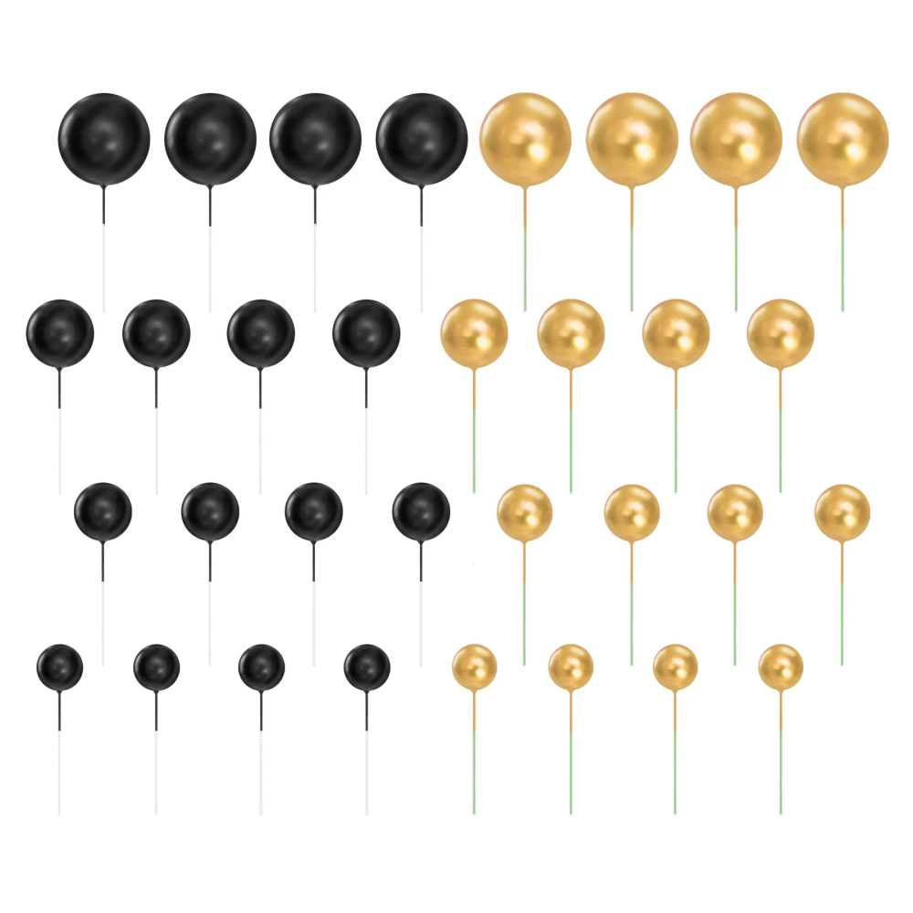 Ball cake toppers - black golden 20 pcs