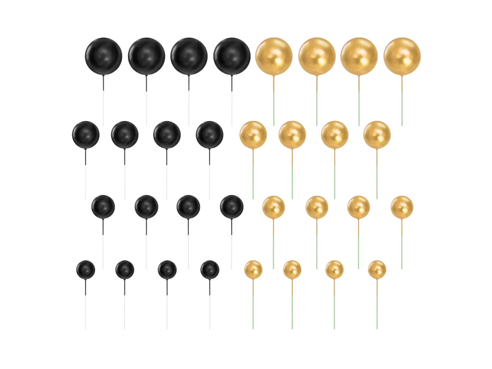 Ball cake toppers - black golden 20 pcs
