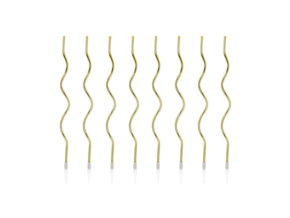 Twisted birthday candles - PartyDeco - gold, 14 cm, 8 pcs.