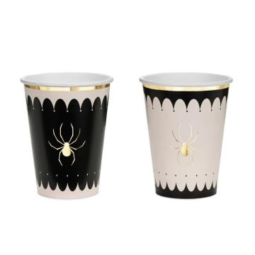 Paper cups Spiders - PartyDeco - beige black 400 ml 6 pcs