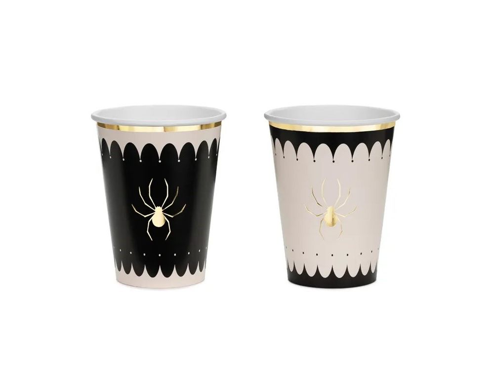 Paper cups Spiders - PartyDeco - beige black 400 ml 6 pcs