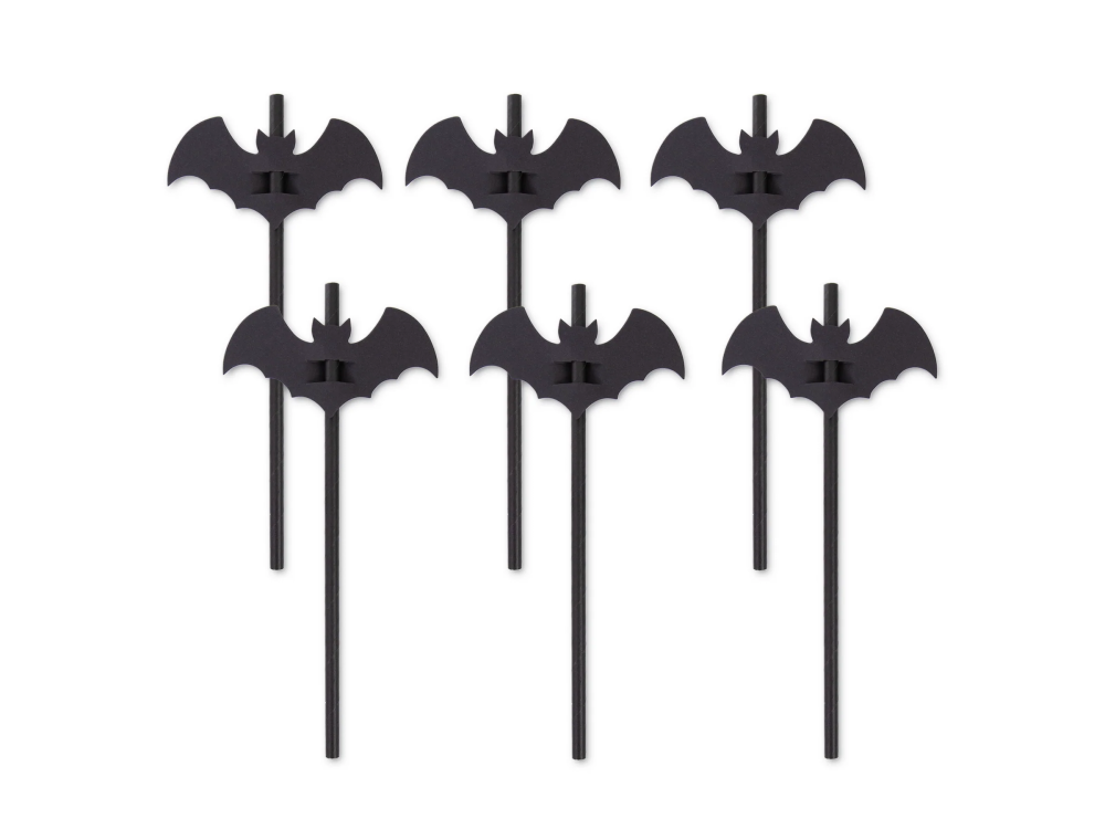 Słomki papierowe Halloween Nietoperze - czarne 12 szt.