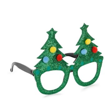 Okulary świąteczne Choinki - PartyDeco - brokatowe