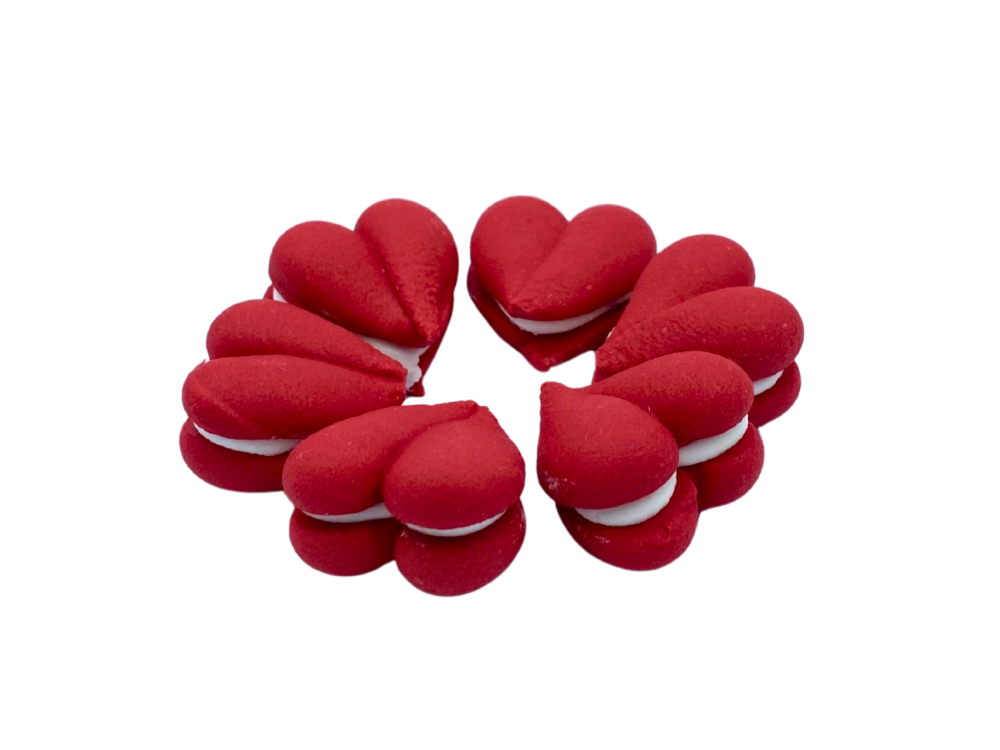 Sugar decorations Macaroon hearts - Ditarte - red-white 6 pcs