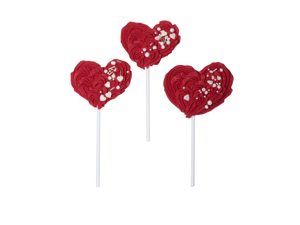 Ozdoby cukrowe na tort Serca - Ditarte - czerwone 3 szt.