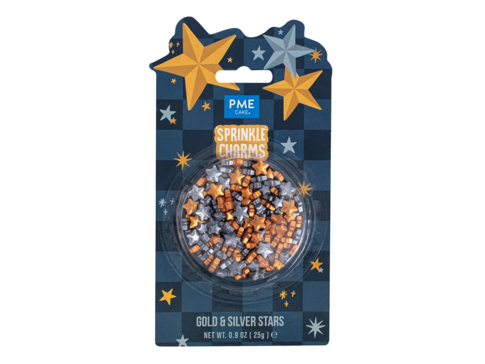 Posypka świąteczna Stars - PME - złote i srebrne 25 g