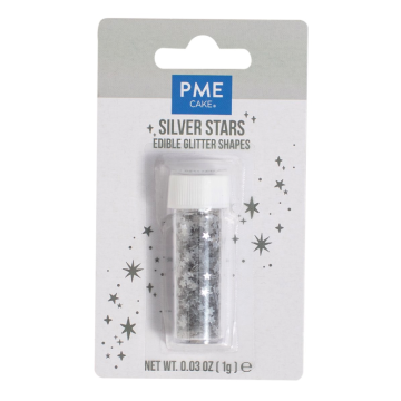 Edible Glitter sprinkles shapes Stars - PME - silver 1 g