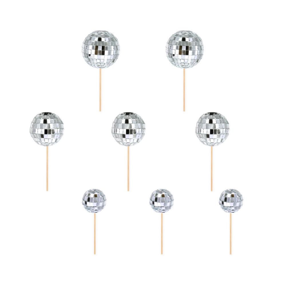 Ball cake toppers Disco Ball - silver 8 pcs.