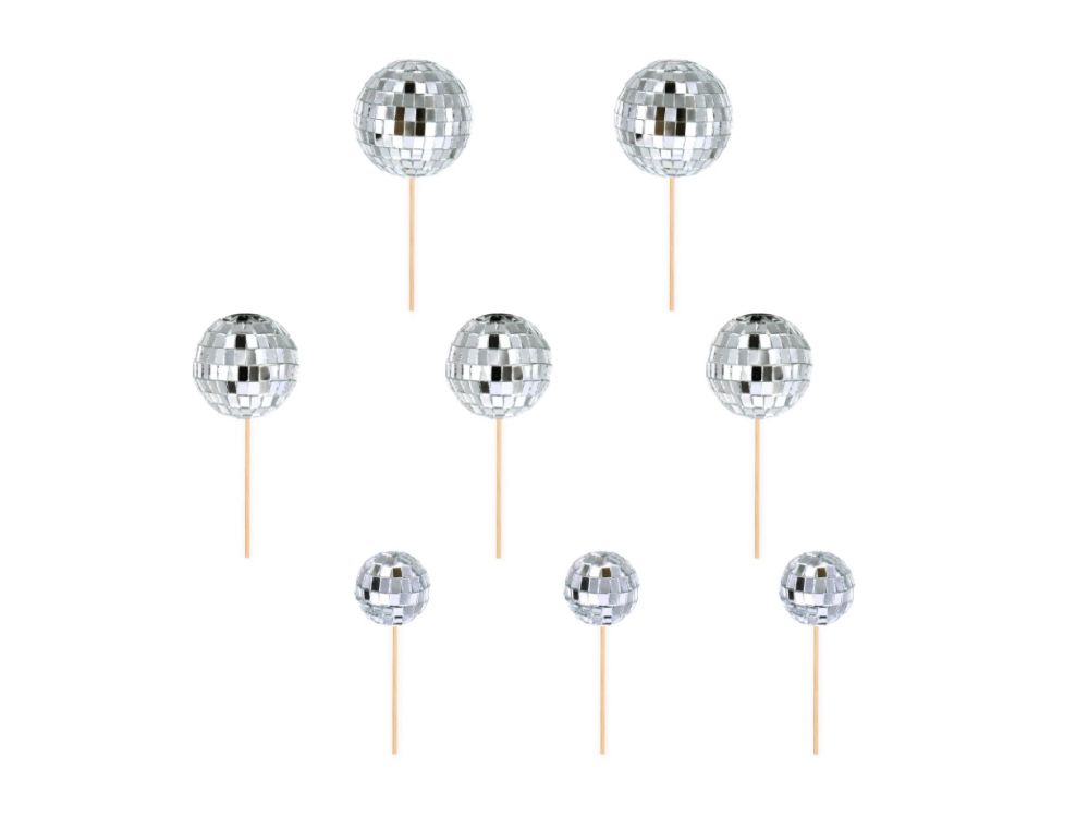 Ball cake toppers Disco Ball - silver 8 pcs.