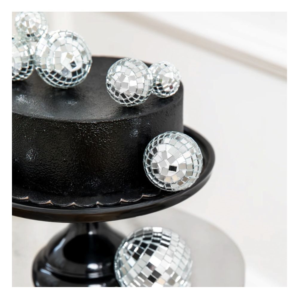 Toppery na tort Kulki Disco - srebrne 8 szt.