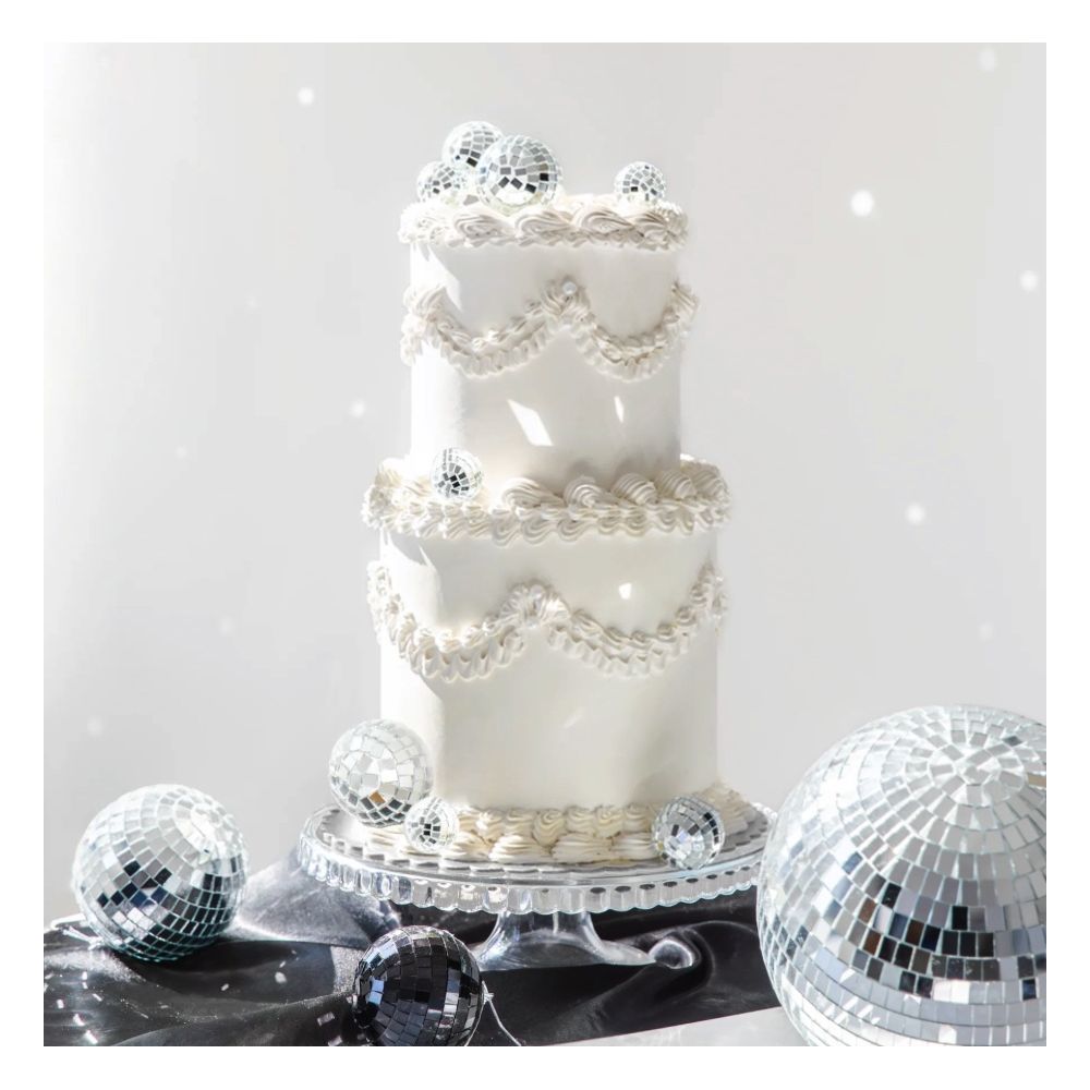 Ball cake toppers Disco Ball - silver 8 pcs.