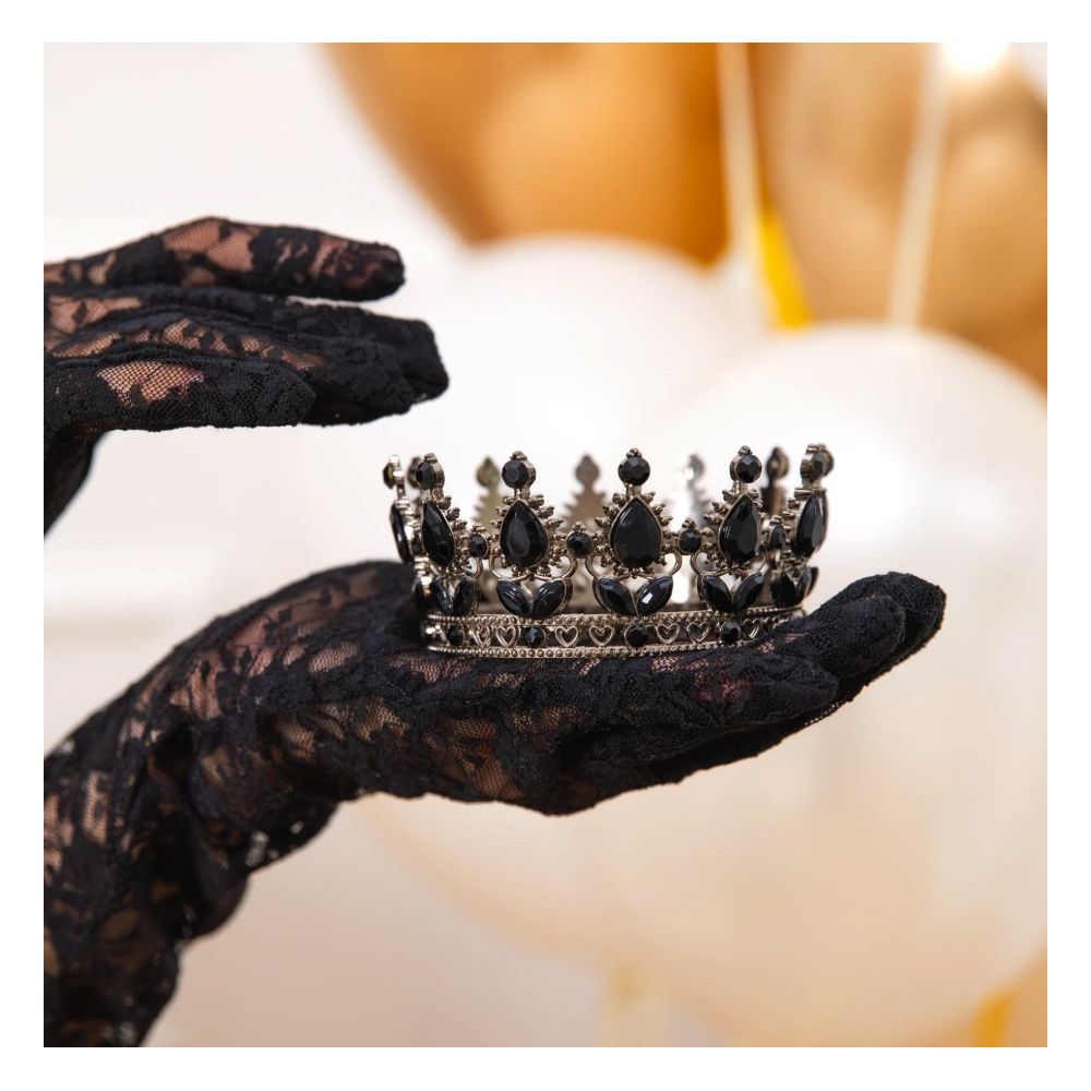 Crown with gemstones cake topper - black 10 cm