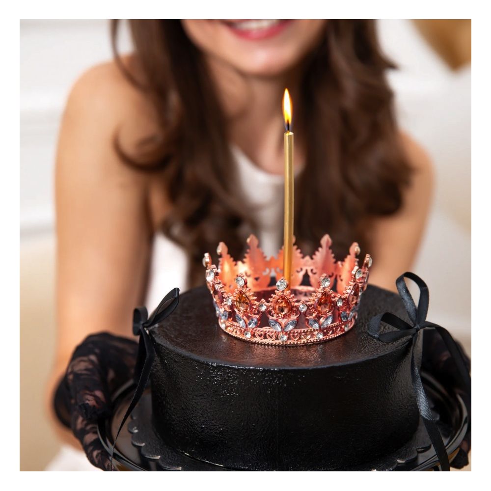Crown with gemstones cake topper - rose gold 10 cm