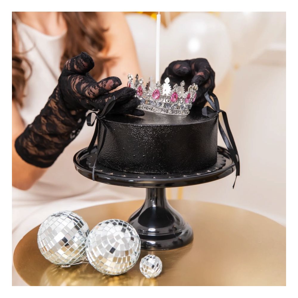 Crown with gemstones cake topper - silver 10 cm