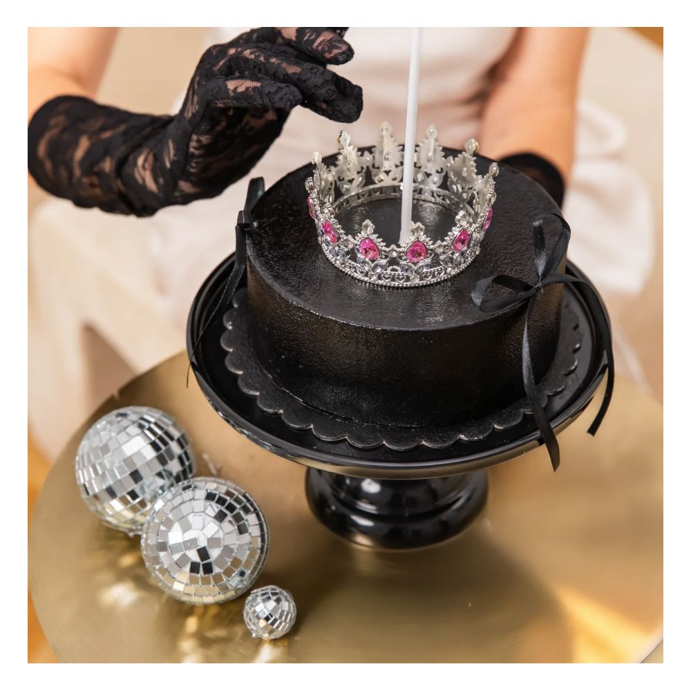 Crown with gemstones cake topper - silver 10 cm