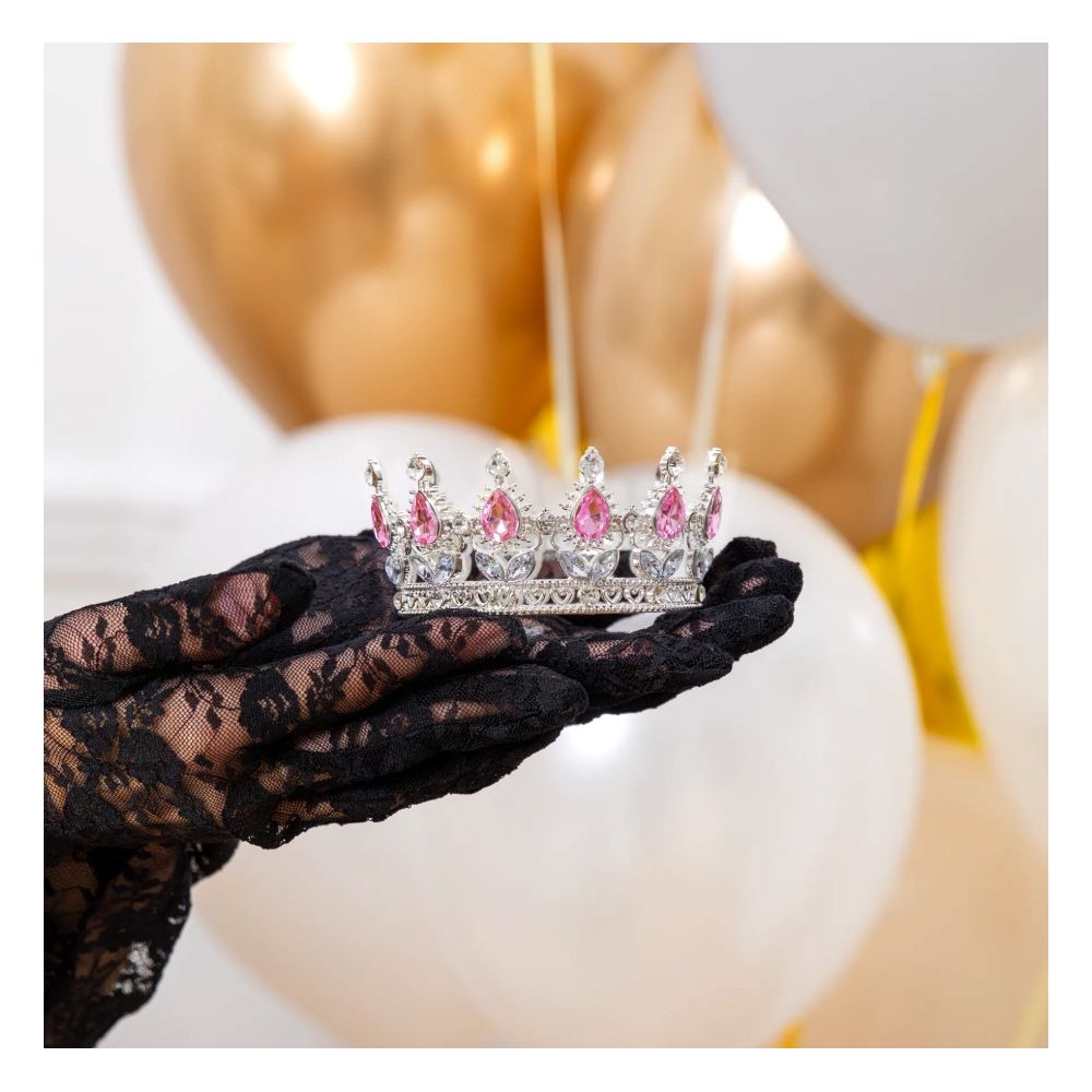 Crown with gemstones cake topper - silver 10 cm