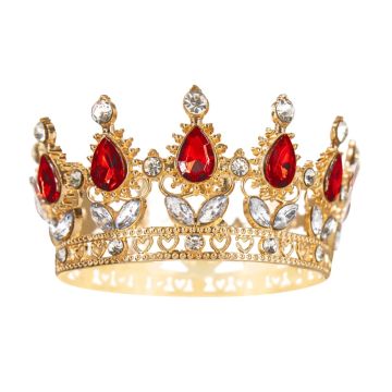 Crown with gemstones cake topper - gold and red 10 cm